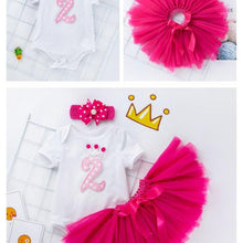 Load image into Gallery viewer, 2 Year Girl Baby Birthday Dress For Birthday Girl Party - 3 Piece Infant Clothing Luxury Set For Birthdays For Girls
