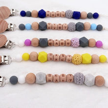 Load image into Gallery viewer, Handmade Personalized Name Silicone Wood Pacifier Clips Safe Teething Chain Baby Teether Clips Holder For Pacifier For Kids
