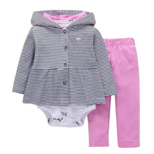 Load image into Gallery viewer, Modern Popular New Set Baby Cotton Long Sleeve Hooded Jacket Pant And Rompers For Newborn Outfits Unisex Clothing
