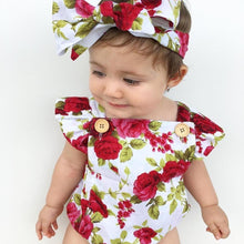 Load image into Gallery viewer, Luxury Modern Cute Floral Romper Baby Girls Clothes Jumpsuit Romper Headband Toddler Dress With Bow For Girls
