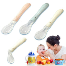 Load image into Gallery viewer, 1pcs Baby Spoon Feeder Flatware New Safety Baby Learning Dinnerware Temperature Sensing Baby Feeding Spoon Soft Silicone For Boys And Girls
