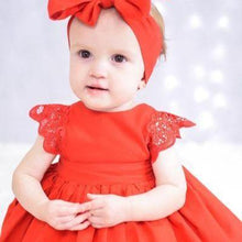 Load image into Gallery viewer, Modern Baby Girl Ruffle Red Lace Romper Party Cotton Dresses with a headband for Newborn And Girls 0-24Months
