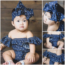 Load image into Gallery viewer, Modern Infant Baby Girls Bodysuits Headband 2PCS Hearts Love Short Sleeve Off Shoulder Jumpsuits Summer Causal Set WIth Big Bow
