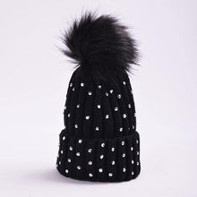 Load image into Gallery viewer, Luxury Baby Kids Pompom Newborn Baby Hat Cap Knitted Warm Hats With Rhinestone for Baby Girl/Boy Beanie Soft Toddler Hat
