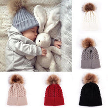 Load image into Gallery viewer, 2Pcs Modern Mother &amp; Baby Child Warm Winter Beanie Fur Pom Hat Crochet Ski Cap For Winter
