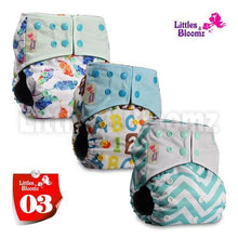 Load image into Gallery viewer, Modern Luxury Printed Washable Real Cloth Pocket Nappy,3 nappies/diapers Set For Girls and Boys Baby In Elegant Style
