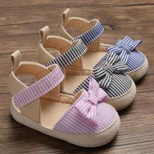 Load image into Gallery viewer, Newborn Infant Baby Summer Shoes Soft Crib Shoes Infants Anti-slip  Striped Bowknot Pre Walker Sandals
