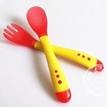 Load image into Gallery viewer, 3Pcs Set Baby Dishes With Suction Cup Assist Food Bowl Temperature Sensing Spoon Baby Tableware Baby Utensils Spoon+Fork
