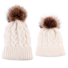Load image into Gallery viewer, Luxury Modern Cute Kids Girls Hats Mother &amp; Daughter Warm Knitted Hat And Caps Winter Newborn Baby Cap

