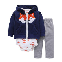 Load image into Gallery viewer, Modern Popular New Set Baby Cotton Long Sleeve Hooded Jacket Pant And Rompers For Newborn Outfits Unisex Clothing
