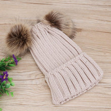 Load image into Gallery viewer, Fashion Parent-child Caps Cute Infant Baby Pom Pom Cap Winter Double Fur Ball Hat Baby Mom Warm Knitted Hat
