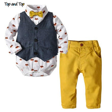 Load image into Gallery viewer, Luxury Modern Outfit Autumn Fashion Baby Boys Gentleman Bow Tie Rompers Pants Suit Baby Set For Celebrations
