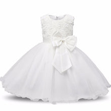 Load image into Gallery viewer, Handmade Luxury New Elegant Girls White First Birthday Party Wear 3D Rose Flower Dress Toddler Girl IWth Big Bow
