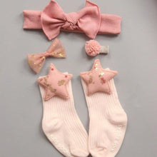 Load image into Gallery viewer, 4PCS/SET Newborn Baby Girl Socks Ankle Princess Anti Slip Socks+Headband+Hair Pin For Baby
