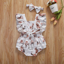 Load image into Gallery viewer, Baby Summer Clothing Infant Newborn Baby Girl Floral Romper Sleeveless Ruffled Jumpsuits With Headband
