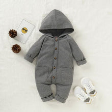 Load image into Gallery viewer, Newborn Clothing Solid Long Sleeve Hooded Button Pockets Romper Winter Warm Jumpsuit for Girls and Boys
