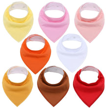 Load image into Gallery viewer, 8PCS/SET Comfortable Colorful 100% Organic Cotton Adjustable Snaps Bandana Saliva Bibs For Baby Boys &amp; Girls Kids
