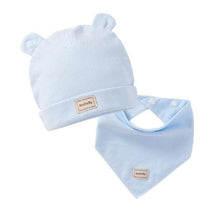 Load image into Gallery viewer, Elastic headscarf double layer cotton baby caps hats with baby bibs set for newborn infant Candy Color
