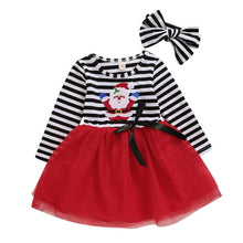 Load image into Gallery viewer, New Dress Baby Girls Christmas Santa Striped Print  Dress And Headband Outfits Children
