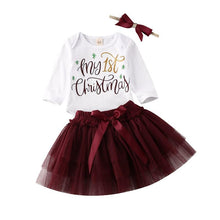 Load image into Gallery viewer, Luxury Newborn Toddler Baby Girl Clothes Set Long Sleeve Romper Christmas Princess Dress Mesh Skirt with Headband  Set With Skirt Romper and Ribbon Bow
