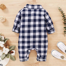 Load image into Gallery viewer, Spring Autumn Newborn Cotton  Casual classic Plaid Collar Jumpsuit for Baby Boys / Girls In Elegant Retro Modern Style
