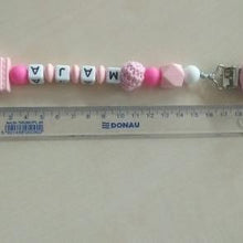 Load image into Gallery viewer, Pink Silicone Personalised Name Baby Pacifier Clips Crochet Beads Silicone Crown Pacifier Chain Holder For Kids and Baby Pacifier
