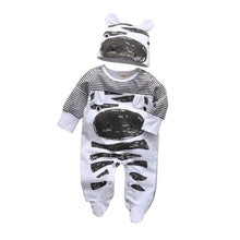 Load image into Gallery viewer, Newborn Baby Boys Romper Clothes Cotton Cute Cartoon Print Long Sleeve Jumpsuit Hat 2 Pcs
