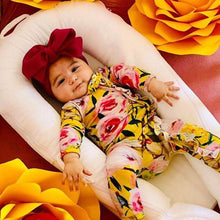 Load image into Gallery viewer, Modern Interesting Luxury Floral Newborn Baby Girl Clothes Infant Baby Girl Footed Full Sleeve Outfit Romper Jumpsuit With Big Bow In Modern Design
