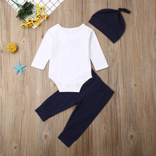 Load image into Gallery viewer, Modern Formal Baby Boys Gentlemen Sets Bow Tie Romper +Long Pants+ Hat Autumn Outfits For Boys Kids
