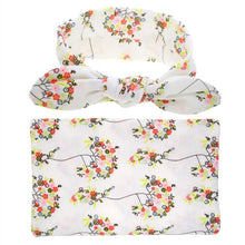 Load image into Gallery viewer, Elegant Colorful Baby Swaddle Wrap Newborn Infant Receiving Blanket Headwear Flower Print Towels With Bow
