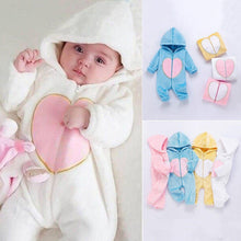 Load image into Gallery viewer, New Trend Cozy Warm Winter Newborn Zipper Heart Fleece Climbing Hooded Romper Baby Suit Outwear Jumpsuit For Baby Boys And Girls
