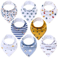 Load image into Gallery viewer, 8PCS/SET Comfortable Colorful 100% Organic Cotton Adjustable Snaps Bandana Saliva Bibs For Baby Boys &amp; Girls Kids
