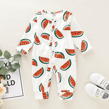 Load image into Gallery viewer, Newborn Toddler Watermelon Print Romper With Long Sleeve Wrapped Foot Jumpsuit For Babies
