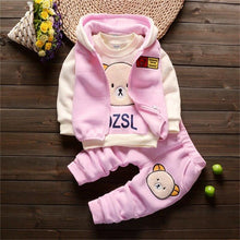 Load image into Gallery viewer, Baby Clothes Winter Thick And Warm Three-piece Cartoon Bear And Fox Printed Sweater Hooded Baby Girl Clothing Set Sweater and Pants

