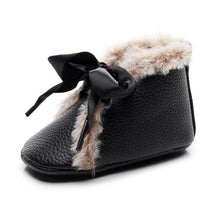 Load image into Gallery viewer, Baby PU Boots Winter Anti-slip Warm First Walkers Soft Soled Booties Toddler Bowknot Lace-up Shoes
