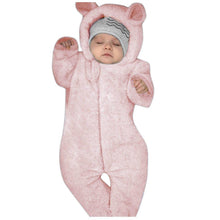 Load image into Gallery viewer, New Winter Trend Warm Newborn Baby Boy Solid Hooded Baby Romper Warm Coat Fleece Jumpsuit Infant Outwear For Boys And Girls
