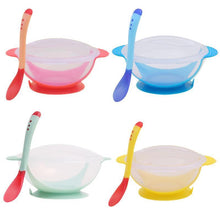 Load image into Gallery viewer, 4 Color Advanced Silicone  Feeding Spoon  Temperature Sensing Weaning Soft Head  Spoons for 4-24 Months Baby And Spoon and Bowl Set
