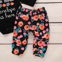 Load image into Gallery viewer, Halloween Clothing Newborn Infant Pumpkin Romper Floral Trousers Hat Headband 4pcs Set For Girls
