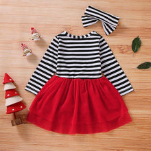 Load image into Gallery viewer, Newborn Baby Girls Long Sleeve Christmas Santa Striped  Skirt Dress Outfits Unique Design
