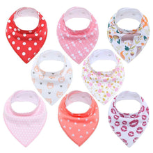 Load image into Gallery viewer, 8PCS/SET Comfortable Colorful 100% Organic Cotton Adjustable Snaps Bandana Saliva Bibs For Baby Boys &amp; Girls Kids
