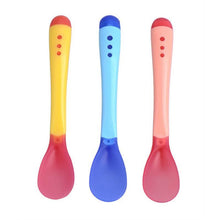 Load image into Gallery viewer, 4 Color Advanced Silicone  Feeding Spoon  Temperature Sensing Weaning Soft Head  Spoons for 4-24 Months Baby And Spoon and Bowl Set
