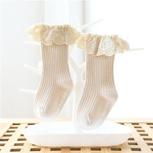 Load image into Gallery viewer, Newborn Baby Girl Socks Lace Baby Knee Socks Anti Slip Cotton Long Socks for Girls In retro Vintage Style
