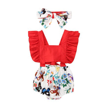 Load image into Gallery viewer, Newborn Baby Girl Clothes Ruffle Backless Cherry Romper  Headband Outfit Baby Girl Summer Clothes In Modern New Style
