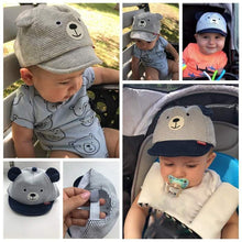Load image into Gallery viewer, Cartoon Bear Baby Hat Cap Adjustable Baseball Cap Cute Striped Cotton Kids Sun Hat for Baby Boys
