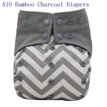 Load image into Gallery viewer, Newborn Cloth Diaper Sewed in Charcoal Bamboo Insert and Suede Pocket Diapers Waterproof Baby Nappies Design for Baby
