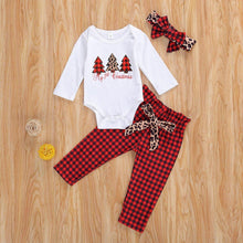 Load image into Gallery viewer, Newborn Baby Boys Girls Christmas Tree Printed Pullover Top and Leopard Pants Christmas Outfits 3pcs
