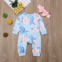 Load image into Gallery viewer, Modern Printed Newborn Baby Girl Romper Floral Jumpsuit Outfit Clothes Set With Bow In Elegant Modern Design
