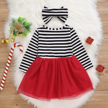 Load image into Gallery viewer, Baby Girls Christmas Santa Striped Print Dress+ Headband Princess Party Outfit Excellent Look
