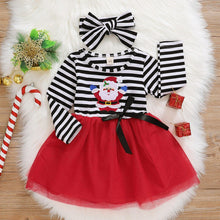 Load image into Gallery viewer, Baby Girls Christmas Santa Striped Print Dress+ Headband Princess Party Outfit Excellent Look
