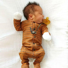 Load image into Gallery viewer, Newborn Infant Baby Girl and  Boy Long Sleeve Romper Wrap Foot Jumpsuit For Baby In Brown Design
